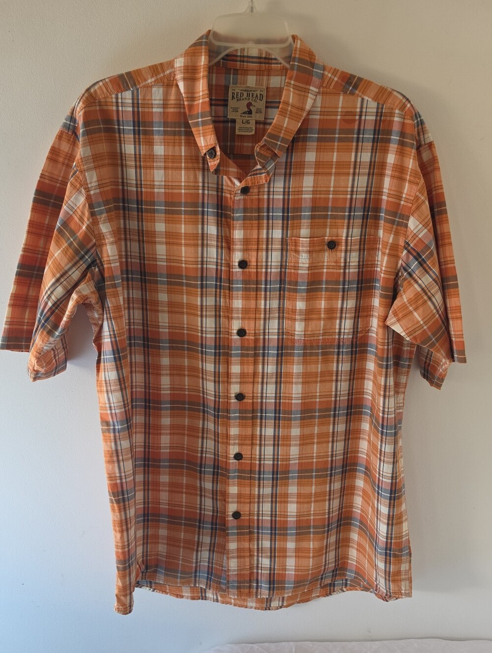 RedHead Brand Co Mens L Orange Plaid 100% Cotton Short Sleeve Shirt